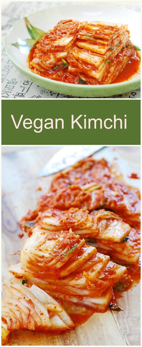 Traditional kimchi made with no fish sauce or salted shrimp! Traditional Kimchi Recipe, Traditional Kimchi, Vegan Kimchi Recipe, Asian Potluck, Korean Bapsang, Cabbage Kimchi, Vegan Kimchi, Fermented Kimchi, Cibo Asiatico