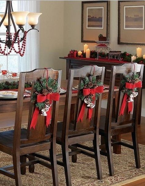 Christmas Chair Decorations, Christmas Dining Table Decor, Handmade Chair, Traditional Holiday Decor, Christmas Chair, Christmas Decorations Cheap, Christmas Tablescape, Indoor Christmas Decorations, Christmas Dining