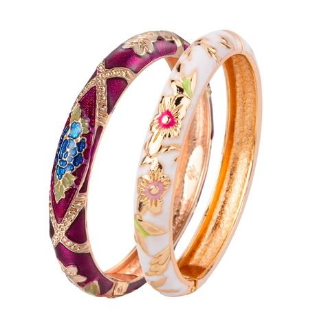 PRICES MAY VARY. Bracelets are crafted from quality golden alloy with gorgeous designs and meticulous handiwork in polished gold plating, well made with details, it has very good resistance to change color performance and bright color. Cuff bangles 2 pcs set; Inner diameter: 2.4 inch (60mm), inner circumference: 7.4 inch (188mm), width: 0.4 inch (10mm); Spring hinged opening clasp, comfortable for adults. Bangle bracelets are well packed and boxed in an elegant bangle case, perfect present for c Vanity Products, Resistance To Change, Bamboo Flower, Flower Cuff, Indian Jewelry Sets, Enamel Bangle, Gorgeous Bracelet, Enamel Jewelry, Bangles Jewelry