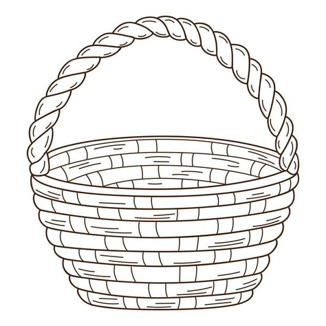 Wicker Basket Drawing, How To Draw A Basket, Basket Drawing Easy, Basket Sketch, Basket Coloring Page, Black And White Basket, Aesthetic Sewing, Basket Illustration, Basket Template