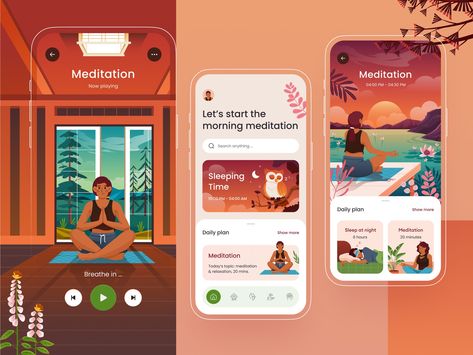 App Design Ideas, Current Graphic Design Trends, App Design Trends, Meditation App, Best Ui Design, Ios App Design, Ui Design Trends, Minimalist Graphic Design, Meditation Apps