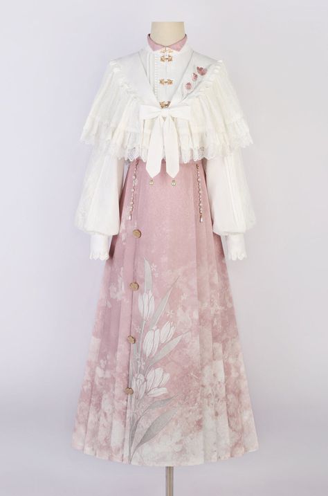 New Release: 【The Fragrance of Tulips】 #QiLolita Cape, Blouse and Skirt Set ◆ Shopping Link >>> https://lolitawardrobe.com/the-fragrance-of-tulips-qi-lolita-cape-blouse-and-skirt-set_p8181.html Tulips Dress Style, Cute Skirt Outfits For Winter, Flower Inspired Outfits, Tulip Outfit, Blouse And Skirt Outfit, Winter Hanfu, Tulips Pink, Cape Blouse, Shopping Link