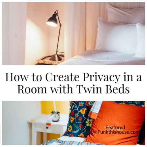 To solve privacy issues with rooms with twin beds, check out these four design ideas. You'll be able to see what professional designers have done as well. #twinbeds #privacybedroom #bedroomdecor #dorms #funkthishouse Privacy In Shared Kids Room, Shared Bedroom Privacy Ideas, Rooms With Twin Beds, Funky Bedroom, Two Twin Beds, Shared Bedroom, Twin Beds, Lounge Ideas, Twin Bedroom