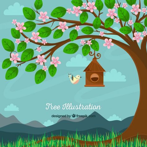 More than a million free vectors, PSD, photos and free icons. Exclusive freebies and all graphic resources that you need for your projects Tree With Flowers, Preschool Creative Art, Boom Kunst, Pretty Background, Bird Vector, Tree Logo Design, Pretty Backgrounds, Paper Tree, Class Decoration