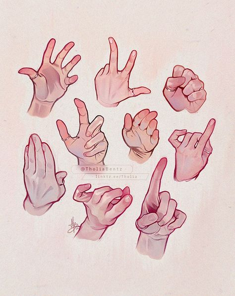 Monday practice! Had fun with these hand studies in Procreate ✌️. I started this sheet two weeks ago during a live on TikTok. It's been a while since I drew serious studies and I felt the need to get back at it a bit. 😊 Wondering what I will study next week! ☆ steps & 15 references pack on my P🅰️treon ☆ - #hand #art #procreate #digitalart #illustration #digitalpainting #procreateart #tholia #study #practiceart Art Study Anatomy, Simplified Hands Drawing, Illustration Practice Ideas, How To Color Hands, Hands Up Pose Reference, Hand Anatomy Drawing Study, Hand Drawing Practice, Digital Art Practice, Hands Study