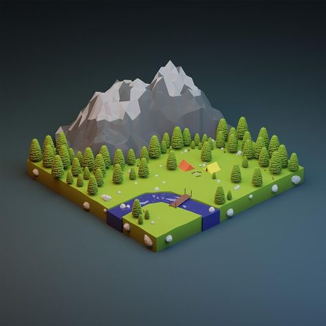 Isometric mountain camp site 3d render | Premium Photo #Freepik #photo Isometric Village, Camp Site, Digital Marketing Design, Isometric Art, Green Mountain, 3d Render, Marketing Design, Scenic Views, Low Poly