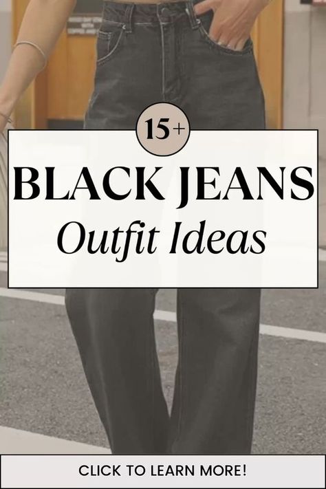 Here are 15+ black jeans outfit ideas that’ll clear up any indecisiveness when it comes to styling them. Click to read it! How To Style Wide Leg Black Jeans, Tops To Wear With Black Jeans, Summer Black Jeans Outfit, Black Wide Leg Jeans Outfit Summer, Faded Black Jeans Outfit Casual, Black Jeans Outfit Summer Casual, Black Jeans Summer Outfit, What To Wear With Black Jeans, Black Jeans Outfit Work