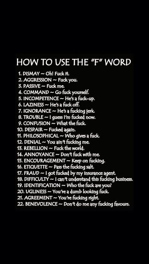 How to use the f word Curse Words In English, How To Cuss In Different Languages, Every Word You Never Said, Words To Use Instead Of Curse Words, Creative Curse Words, Funny Alternative Cuss Words, Cursing Words In English, Words To Use Instead Of Suddenly, Funny Curse Words