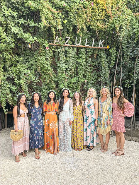 Floral Themed Bachelorette in Tulum. Azulik Floral Themed Photoshoot, Bachelorette Party Floral Theme, Floral Themed Bachelorette Party, Wildflower Bachelorette Party, Floral Bachelorette Party Theme, Bachelorette Flowers, Tulum Azulik, Napa Bachelorette, Tulum Bachelorette