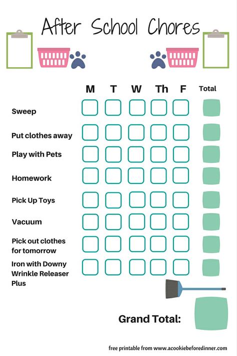 Free Printable After School Chore Chart For School Aged Kids ad School Chore Chart, Chore Chart By Age, Free Printable Chore Charts, Chart School, Kids Routine Chart, Chore Board, School Checklist, Printable School, After School Routine