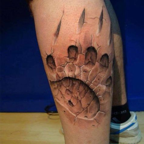 Bear paw print Bear Paw Tattoos, Tato 3d, Best 3d Tattoos, Tattoo Son, Dog Paw Tattoo, Paw Tattoo, 3d Tattoos, 3d Tattoo, Bear Paw