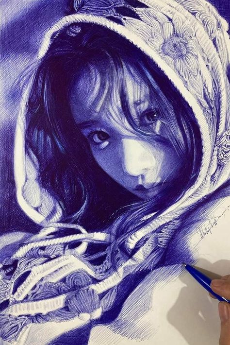 Realistic Pen Drawings, Blue Pen Art, Pen Sketchbook, Biro Drawing, Biro Art, Ballpoint Pen Art, Pen Art Work, Ballpoint Pen Drawing, Pen Art Drawings