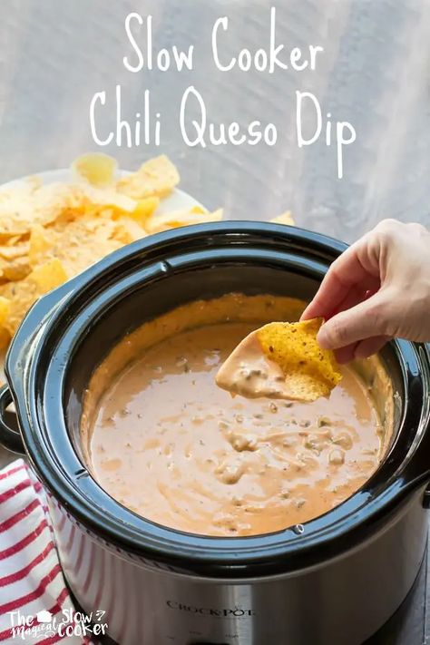 Chili Queso Dip, Queso Dip Crockpot, Chili Queso, Magical Slow Cooker, Dip Dip, Chili Cheese Dips, Crockpot Appetizers, Queso Dip Recipes, The Magical Slow Cooker