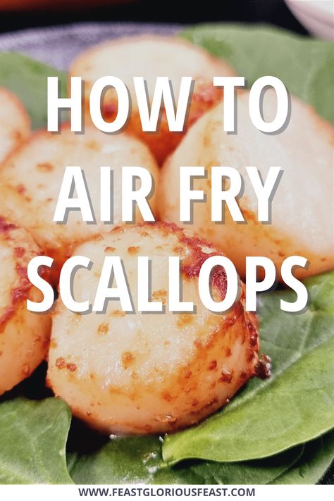 This guide will show you How to Air Fry Scallops effortlessly. Large king scallops are cooked to juicy perfection without their shells for maximum flavour and ease. I'll tell you all the tips and tricks to make delicious air fryer scallops including how to cook them straight from frozen. #FeastGlroiousFeast Air Fryer Sea Scallops, Air Fry Scallops, Air Fry Scallops Recipe, Air Fried Scallops, How To Cook Frozen Scallops, Airfryer Scallops, Scallops In Air Fryer, Air Fryer Scallops Recipe, Airfryer Fish