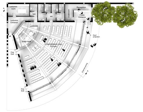 The Conference Hall is located in the countryside near Oristano, Italy and is included in a wide group of buildings and facilities dedicated to inmates on probation.It has 150 available seats and consists of the conference hall and related services such … Auditorium Plan, Amphitheater Architecture, Church Building Plans, Auditorium Architecture, Church Design Architecture, Auditorium Design, Hotel Floor Plan, Theater Architecture, Multipurpose Hall