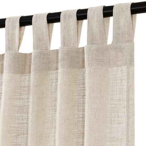 PRICES MAY VARY. PREMIUM NATURAL LINEN: These soft tab top linen curtains are crafted from open weave linen blended fabric, durable, primitive and natural effect make the panels more draped and aesthetic. Timeless classic linen resemble a burlap look creating a rustic style to your home STANDARD SET: Sold by pair (set), including 2 elegant linen window sheer panels. Panel measures: 52" x 108" | Set measures: 104" x 108". Its tab top construction design allows for simple slide-through installatio Light Filtering Window Treatments, Linen Sheer Curtains, White Linen Curtains, Sheer Linen Curtains, Drapes For Living Room, Linen Curtain Panels, Window Sheers, Window Treatments Living Room, Tab Top Curtains