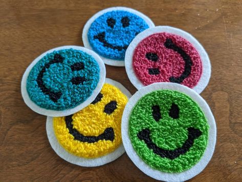 Labels Idea, Smiley Happy, Chenille Patches, Chenille Patch, Girl Leggings, Pom Pom Crafts, Basketball Uniforms, Moss Stitch