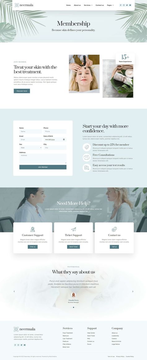 Neermala - Beauty Clinic & Dermatology Elementor Template Kit Dermatology Clinic, Beauty Clinic, Ad Template, Dermatology, Website Design, Layout, Skin, Beauty, Design