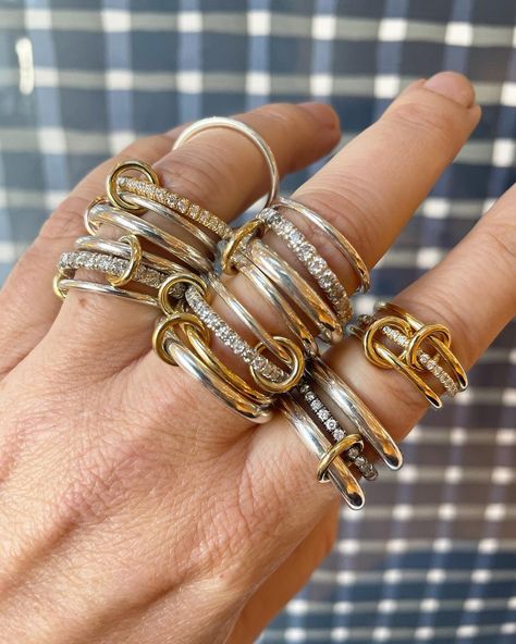 Hero Shop on Instagram: “Ring a ding ding ✨ New @spinellikilcollin are here. Shop them in store with us or on heroshopsf.com” Gold And Silver Ring, Instagram Ring, Inexpensive Jewelry, Ring Inspo, Jewelry Accessories Ideas, Ring Stack, Classy Jewelry, Jewelry Lookbook, Stacked Jewelry