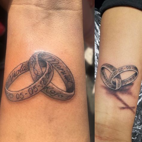 Wedding Rings Tattoo, Bands Tattoo, Tattoos Ring, Interlocking Wedding Rings, Marriage Tattoos, Fresh Hairstyles, Rings Tattoo, Couples Tattoos, Date Tattoos