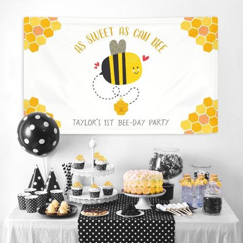 $57.7 | As Sweet As Can Bee Cute Kawaii Child Birthday - bumblebee, first birthday party, boy or girl, gender neutral, as sweet as can bee, welcome banner, handwritten script typography, cute whimsical kawaii sweet modern, baby kids, 1st 2nd 3rd 4th birthday Bumblebee First Birthday, First Birthday Party Boy, Bee Cute, Birthday Party Boy, Sweet As Can Bee, Party Boy, Welcome Banner, Birthday Supplies, Cute Kawaii