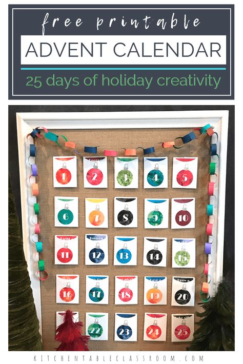 Make your own advent calendar with this free printable.  This DIY advent calendar will encourage creativity by providing a prompt, project, or activity! Advent Calendar For Toddlers, Make Your Own Advent Calendar, Advent Crafts, Homemade Advent Calendars, Advent Calendar Ideas, Advent Calendar Activities, Printable Advent Calendar, Calendar Activities, Christmas Art Projects