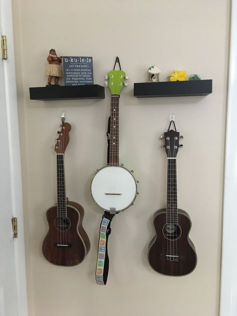 Ukulele storage Ukulele Storage, Diy Holder, Ukelele, Ukulele, Wall Shelves, Room Inspo, Nook, Shelves, Bedroom