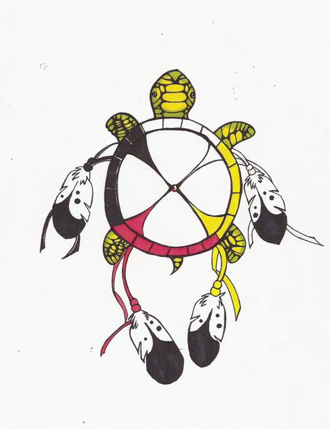 Medicine wheel by my-little-native Tattoo Tortuga, Cute Turtle Tattoo, Native American Turtle, Tattoo Native American, Tattoo Turtle, Native American Tattoo Designs, Wheel Tattoo, Turtle Tattoos, Sea Turtle Tattoo