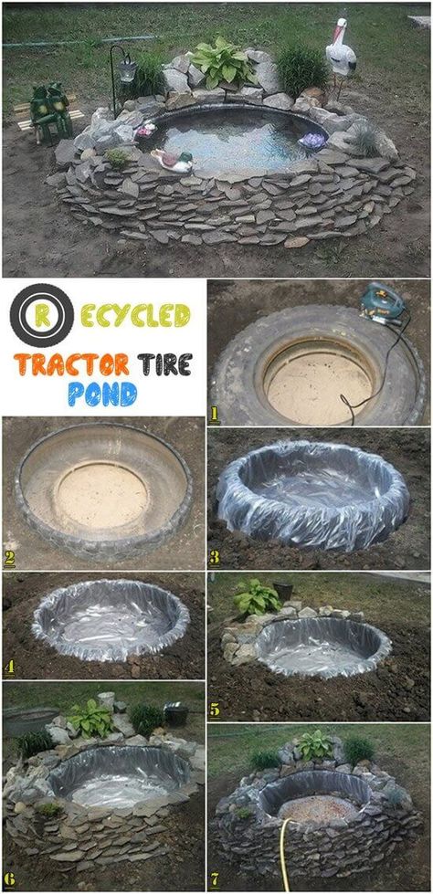 Tractor Tire Pond, Tire Pond, Build A Pond, Kebun Herbal, Tire Garden, Taman Air, Jardim Diy, Tanaman Pot, Diy Pond