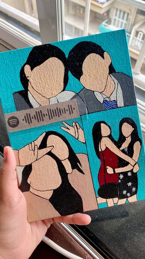 Trio Painting Ideas On Canvas, Faceless Canvas Painting, Canvas Friends Painting, Two Friends Illustration, Friendship Paintings Ideas On Canvas, Canvas For Best Friend, Blue Pen Sketch Simple, Trio Painting Ideas, Painting Ideas For Friends