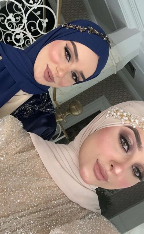 Hijabi Headpiece, Hijab Makeup Look Wedding, Hijab Style For Party, Hijab Tutorial For Wedding, Hijab Wedding Style, Pakistani Makeup Looks, Hijab Styles For Party, Style For Party, Elegant Hijab