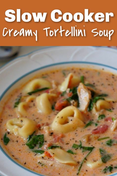 Spinach And Chicken Soup, Spinach Tortellini Soup, Creamy Tortellini, Tortellini Recipes, Chicken Gnocchi Soup, Creamy Tomato Soup, Spinach Soup, Easy One Pot Meals, Soup Recipes Slow Cooker