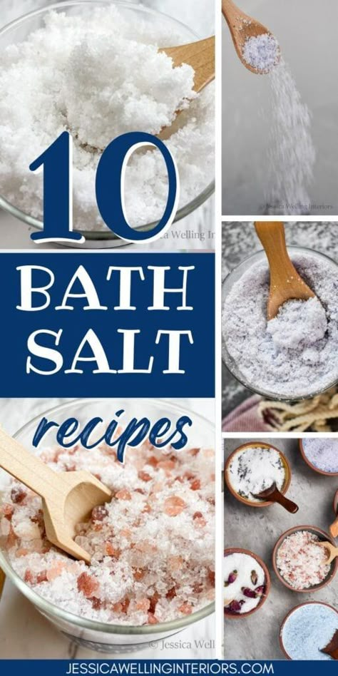 Diy Bath Salts With Essential Oils, Bath Salts Diy Recipes, Homemade Bath Salts Recipe, Diy Bath Salts, Homemade Bath Salts, Salt Recipes, Bath Salts Gift, Bath Salts Recipe, Himalayan Salt Bath