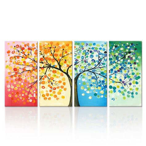 Tree Wall Painting, Four Seasons Art, Canvas Wall Art Abstract, Tree Painting Canvas, Contemporary Oil Paintings, Painting Canvas Wall, Living Room Canvas, Abstract Canvas Wall Art, Seasons Art