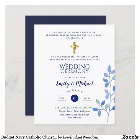 Budget Navy Catholic Christian Wedding Invites Catholic Wedding Invitations, Rehearsal Dinner Invites, Modern Elegant Wedding, Elegant Wedding Stationery, Congratulations On Your Engagement, Low Budget Wedding, Budget Wedding Invitations, Free Wedding Printables, Catholic Wedding