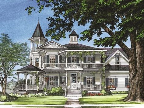 063H-0184: Elegant Two-Story Victorian House Plan Queen Anne House Plans, Victorian House Plan, Queen Anne House, Victorian House Plans, Victorian Style House, Victorian Farmhouse, Southern House Plans, Farmhouse House, Architecture Inspiration