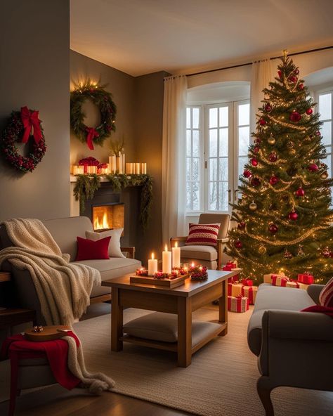 Holiday decor 🎄🎄🎄 Christmas Decor Ideas For Living Room Traditional, Cozy Christmas Living Room, Cozy Christmas Decor, Christmas Apartment, Relaxing Space, Traditional Christmas Decorations, Christmas Decor Inspiration, Cosy Christmas, Christmas Interiors