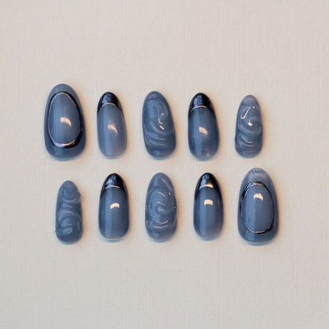 Denim Inspired Nails, Summer Water Nails, Water Inspired Nails, Water Nails Design, Nail Designs Aesthetic, Acrylics Blue, Denim Nails, Water Nail Art, Nail Sizing Kit