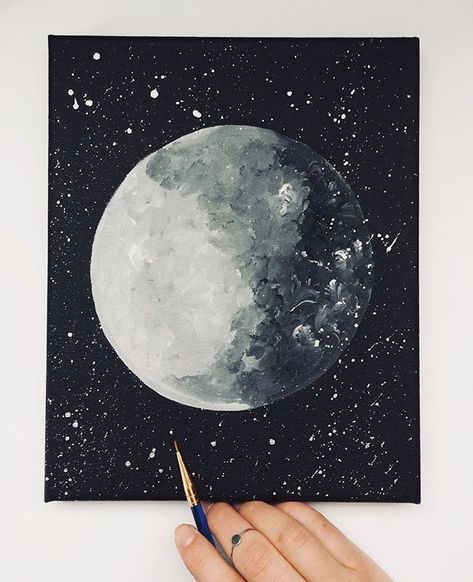 Abigail Moya @abbazabacreates moon acrylic painting canvas Kunst Inspiration, Easy Canvas Painting, Moon Painting, Seni Cat Air, Galaxy Painting, Hur Man Målar, 수채화 그림, Simple Acrylic Paintings, Lukisan Cat Air