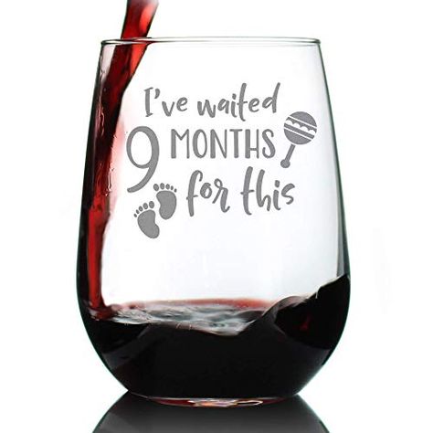 Amazon.com: Waited 9 Months For This - Funny New Mom Stemless Wine Glass - Gift Glasses for Expectant Moms and Post Pregnancy Gifts - Large 17 Ounce: Handmade Unique Wine Gifts, Well Behaved Women, History Quotes, Mothers Day Gifts From Daughter, Feminist Gift, Funny New, Vinyl Ideas, Moscato, Post Pregnancy