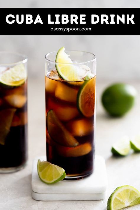 Easy Cuba Libre Cocktail Recipe - A Sassy Spoon Cuba Libre Drink, Cuba Libre Recipe, Cuba Libre Cocktail, Unique Cocktail Recipes, Coke Drink, Coca Cola Drink, Cuban Cuisine, Cocktail And Mocktail, Rum Cocktails