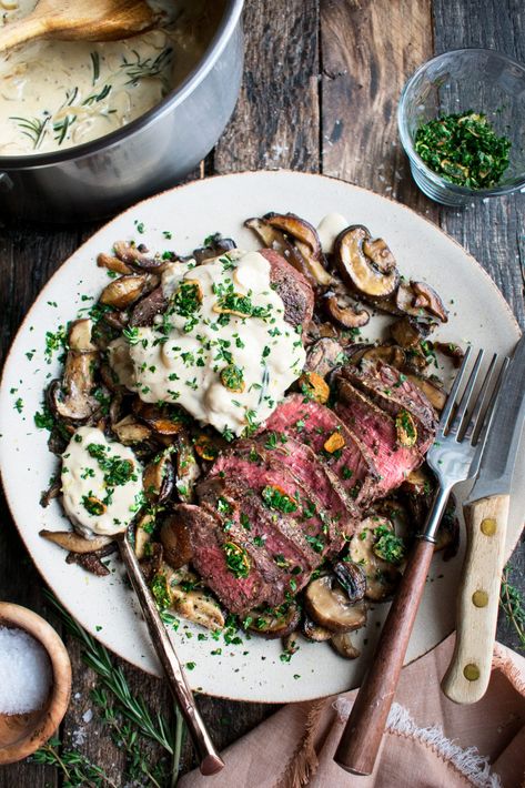 Sharing the special, festive dinner we all need on our Christmas tables – filet mignon with rosemary cream sauce & mushrooms. It’s an easy-to-follow recipe that you will absolutely want on your holiday menu! The steak is seared simply, the cream sauce is flavored with rich herbs and parmesan, and everything is topped with a really vibrant parsley topping! - The Original Dish, www.theoriginaldish.com Rosemary Cream Sauce, The Original Dish, Christmas Main Dishes, Filet Mignon Recipes, Festive Dinner, Special Dinner, Cream Sauce, Steak Recipes, Beef Recipes