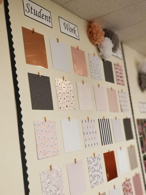 Polaroid Display Ideas Classroom, Student Work Wall Classroom, Student Work Display Ideas High School, High School Student Work Display, Boho Rainbow Student Work Display, Wow Work Wall Classroom, Student Decorated Classroom, Picture Wall In Classroom, Middle School Student Work Display