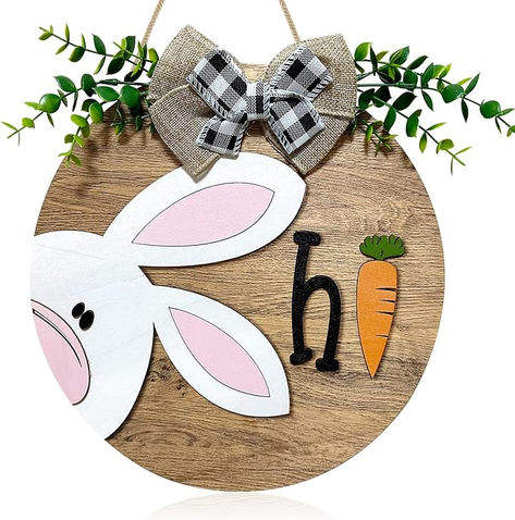 Easter Wooden Hanging Sign for Front Door Decor Double Plank Design Bunny Rabbit Wood Door Hanger with Bow for Outdoor Outside Porch, Spring Wooden Wreath Indoor Wall Hanging Decoration Wooden Easter Decorations, Sign For Front Door, Wooden Wreath, Easter Door Decor, Wreath Indoor, Wood Door Hanger, Welcome Door Signs, Wooden Door Signs, Wooden Wreaths