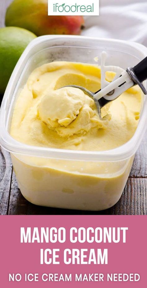 Coconut Ice Cream Recipe, Recipe With Coconut Milk, Coconut Ice Cream Recipes, Ice Cream Maker Recipes, Mango Ice Cream, Frozen Mango, Coconut Milk Recipes, Coconut Ice, Homemade Ice Cream Recipes