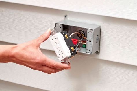 How to Add an Outdoor Outlet With an Existing Circuit Electrical Wiring Outlets, Add Electrical Outlet, Wiring Outlets, Installing Electrical Outlet, Outdoor Electrical Outlet, Outdoor Outlet, Home Electrical Wiring, Electrical Code, Electrical Problems