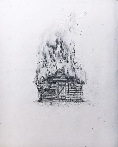 How To Draw Fire With Pencil, How To Draw Fire Pencil, Fire Drawings Pencil, Building On Fire Tattoo, Fire Pen Drawing, Something On Fire Drawing, Fire Illustration Black And White, House Burning Tattoo, Burning Book Drawing