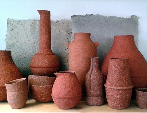 Vessels made from paper pulp by Debbie Wijskamp - UPCYCLIST Paper Mache Vase, Paper Props, Paper Mache Clay, Paper Pulp, Paper Mache Crafts, Paper Bowls, Shredded Paper, Paper Creations, Paper Clay