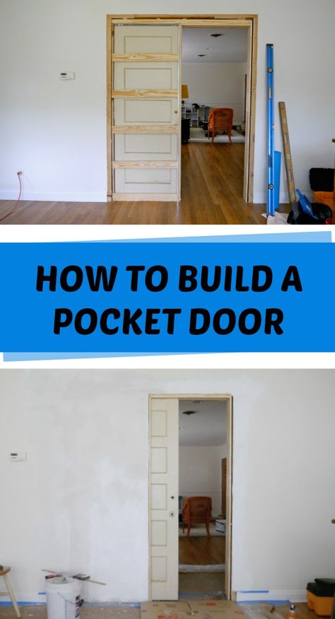 How to build a pocket door - C.R.A.F.T. Pocket Door Plans, Pocket Door How To, How To Make A Pocket Door How To Build, How To Put In A Pocket Door, How To Build A Pocket Door Frame, Pocket Door Under Stairs, Pocket Door Framing, How To Build A Pocket Door, Installing A Pocket Door