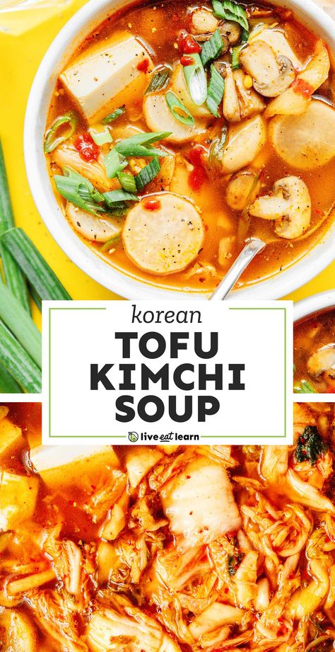 Kimchi Jigae Recipe, Tofu And Kimchi, Kimchi Soup Recipe, Kimchi Vegan, Tofu Kimchi, Vegan Kimchi Recipe, Vegetarian Kimchi, Jjigae Recipe, Kimchi Soup